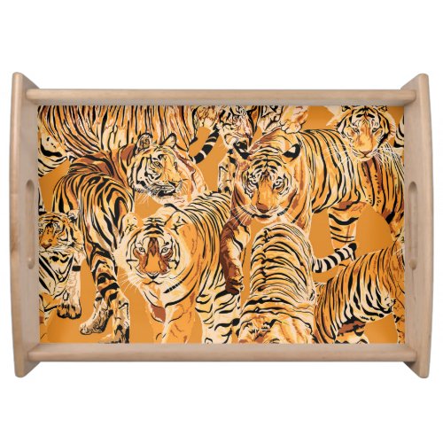 Vintage Tiger Safari Wildlife Pattern Serving Tray