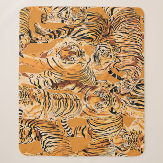 Vintage Tiger Safari Wildlife Pattern Sherpa Blanket