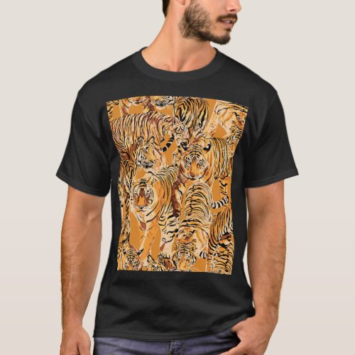 Vintage Tiger Safari Wildlife Pattern T_Shirt