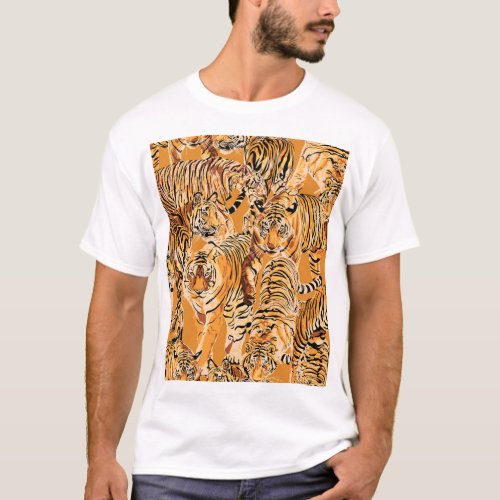 Vintage Tiger Safari Wildlife Pattern T_Shirt
