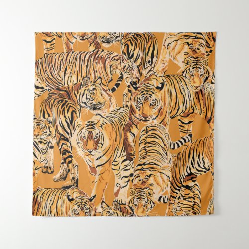 Vintage Tiger Safari Wildlife Pattern Tapestry