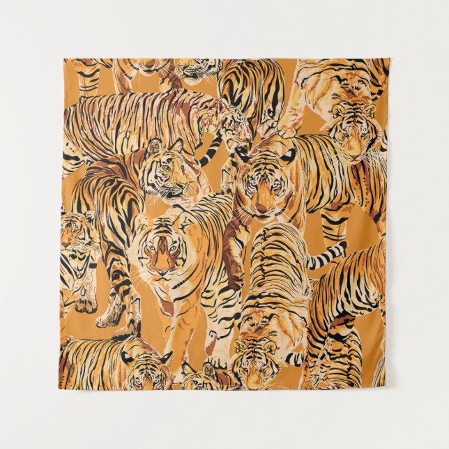 Vintage Tiger Safari Wildlife Pattern Tapestry (Front)