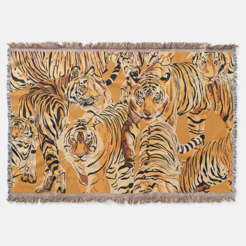 Vintage Tiger Safari Wildlife Pattern Throw Blanket