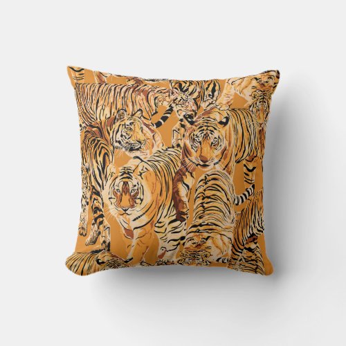 Vintage Tiger Safari Wildlife Pattern Throw Pillow