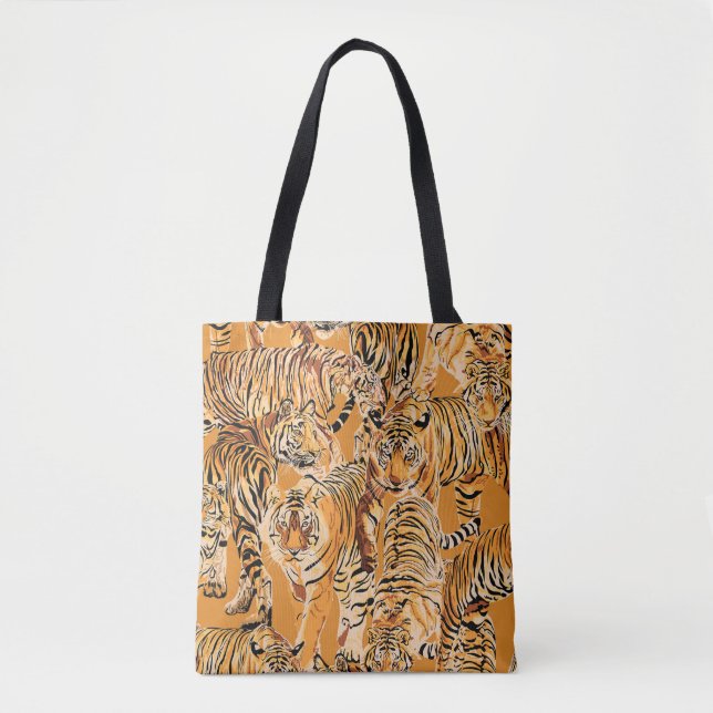 Vintage Tiger Safari Wildlife Pattern Tote Bag (Front)