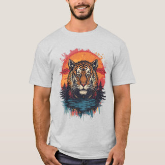 Vintage Tiger Sunset Art – Wild Jungle Big Cat T-Shirt