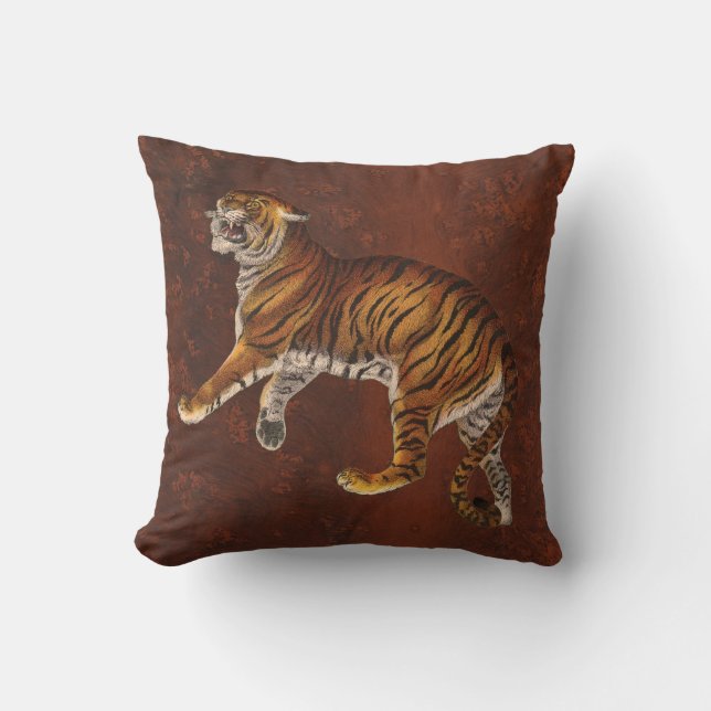 Vintage Tiger Throw Pillow (Front)