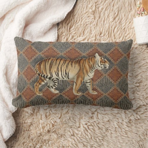 Vintage Tiger Wild African Rustic Modern Geometric Lumbar Pillow