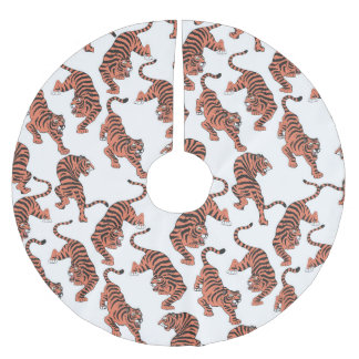 Vintage tigers, hand-drawn seamless pattern. brushed polyester tree skirt