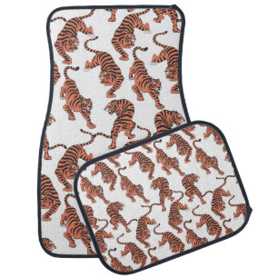 Vintage tigers, hand-drawn seamless pattern. car floor mat