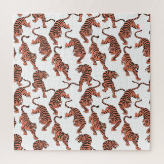 Vintage tigers, hand-drawn seamless pattern. jigsaw puzzle