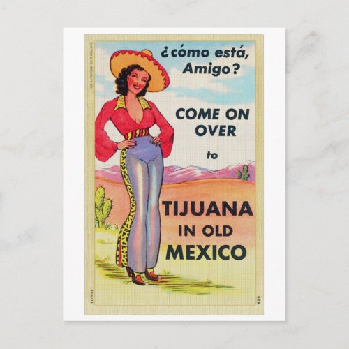 Vintage Tijuana Old Mexico Postcard Pin Up