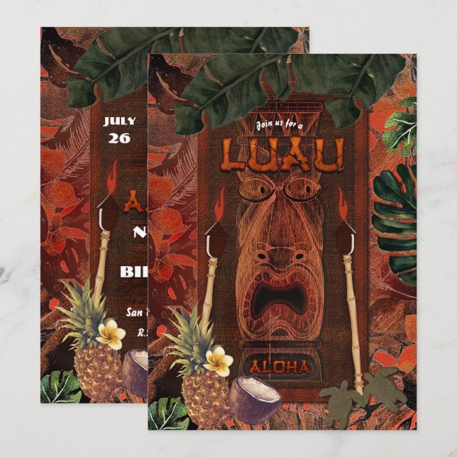Vintage Tiki Aloha Hawaiian Luau Birthday Party Invitation (Front/Back)