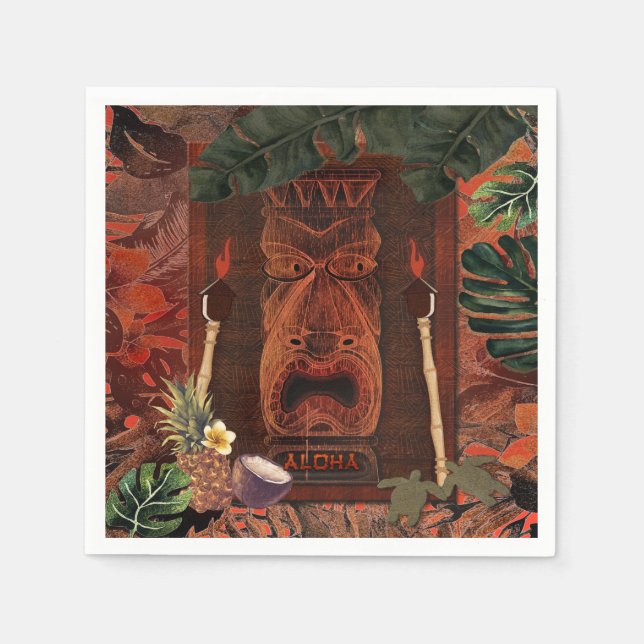 Vintage Tiki Aloha Hawaiian Luau Birthday Party Napkins (Front)