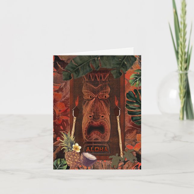 Vintage Tiki Aloha Hawaiian Luau Thank You Card (Front)