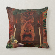 Vintage Tiki Aloha Hawaiian Luau Tropical Throw Pillow