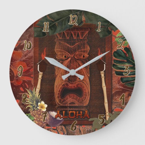Vintage Tiki Aloha Hawaiian Tropical Island Large Clock