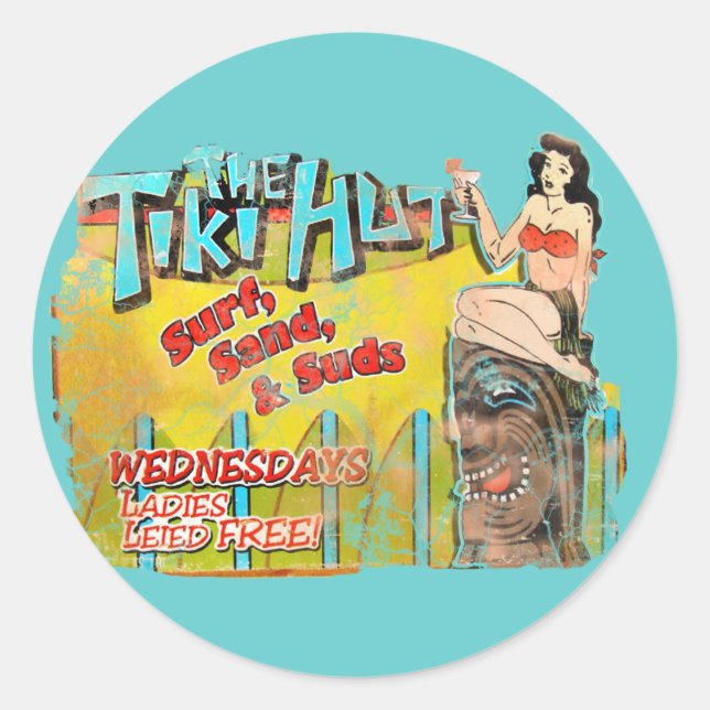 Vintage Tiki Hut Funny Classic Round Sticker (Front)