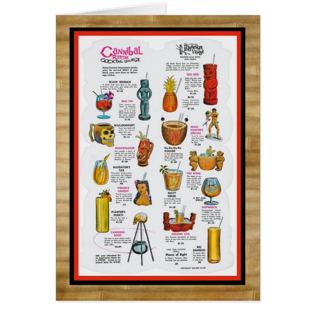 Vintage Tiki menu art! Cards (Front)