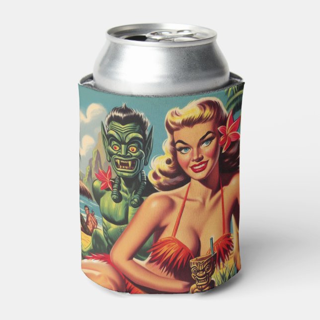 Vintage Tiki Pin Up Can Cooler (Can Front)
