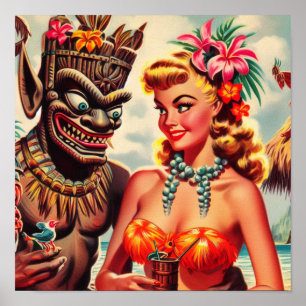 Vintage Tiki Pin-up Poster