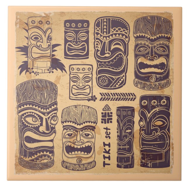 Vintage Tiki Set Ceramic Tile (Front)