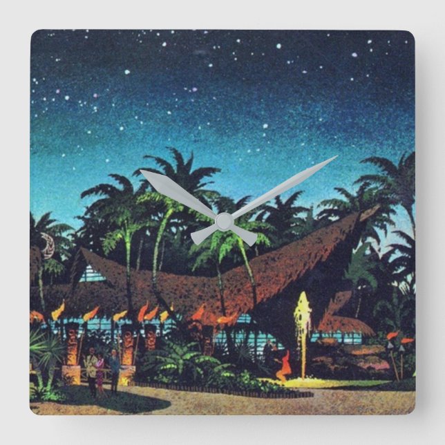 Vintage Tiki Square Wall Clock (Front)