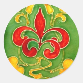 Vintage Tile Designs Arts And Crafts Art Nouveau Classic Round Sticker by PrintTiques at Zazzle