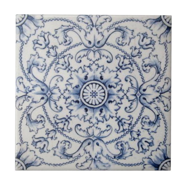 Vintage Tile Victorian Transferware in Delft Color (Front)