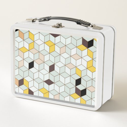 Vintage tiles geometric black white pattern metal lunch box