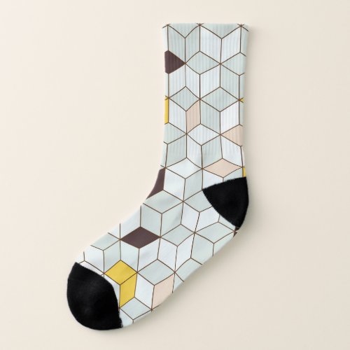 Vintage tiles geometric black white pattern socks