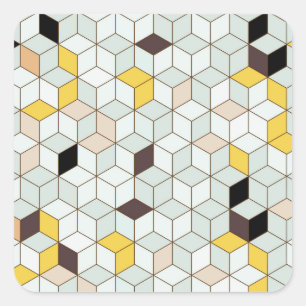 Vintage tiles, geometric black white pattern. square sticker
