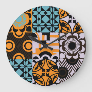 Vintage tiles: intricate decorative details. large clock