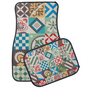 Vintage tiles intricate details. Ceramic paint flo Car Floor Mat