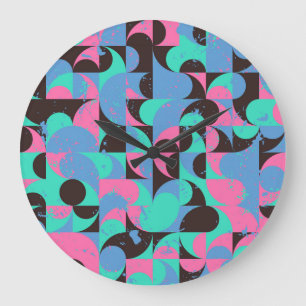 Vintage Tiles Neon Pink Green Large Clock