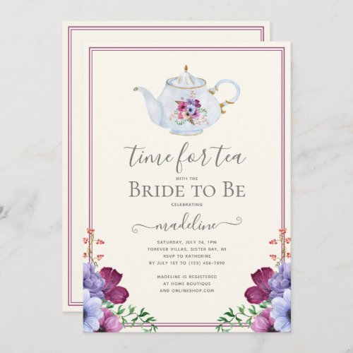 Vintage Time For Tea Floral Bridal Shower Invitation