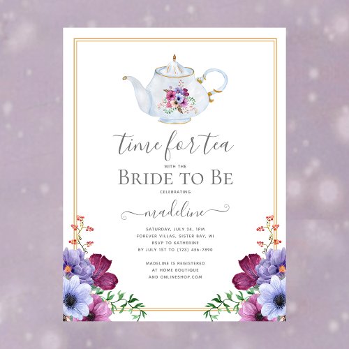 Vintage Time For Tea Floral Bridal Shower Postcard