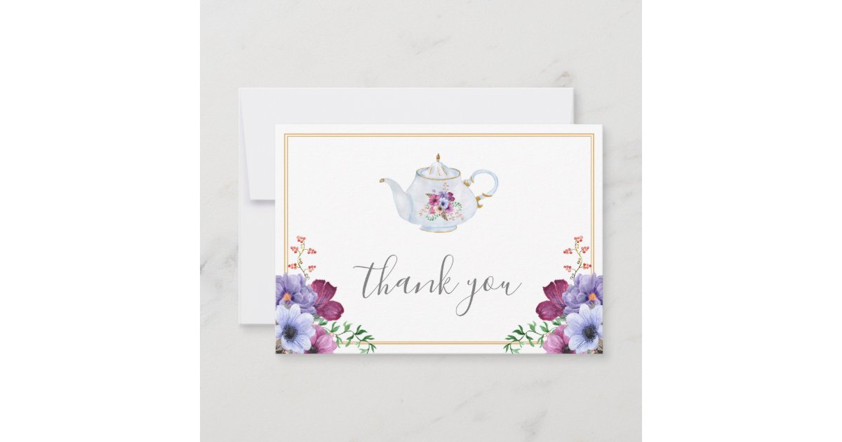 Vintage Time For Tea Floral Bridal Shower Thank You Card | Zazzle