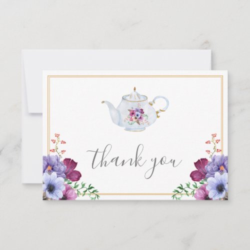 Vintage Time For Tea Floral Bridal Shower  Thank You Card