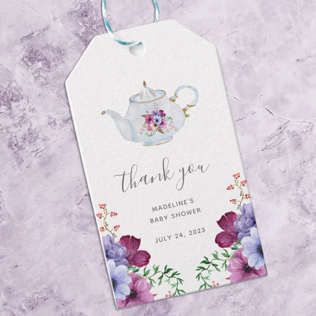 Vintage Time For Tea Floral Bridal Thank You Gift Tags | Zazzle