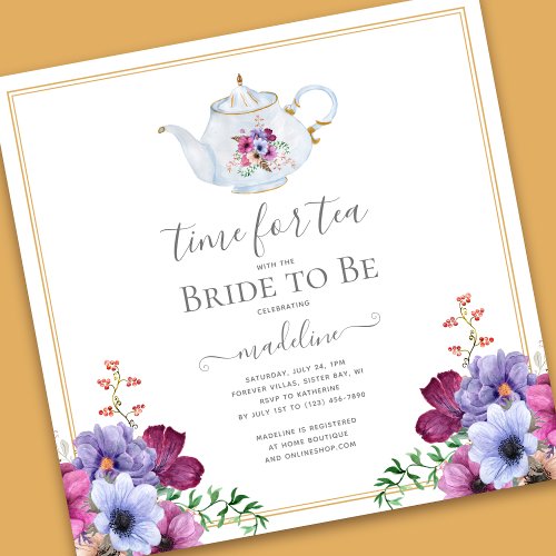 Vintage Time for Tea Party Bridal Shower Invitation
