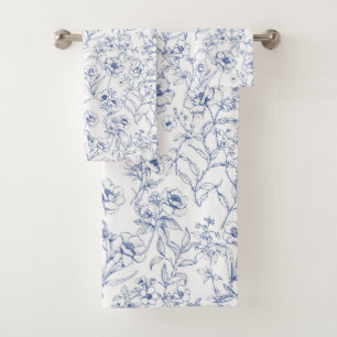 Vintage Timeless Elegance Blue Floral Pattern Bath Towel Set