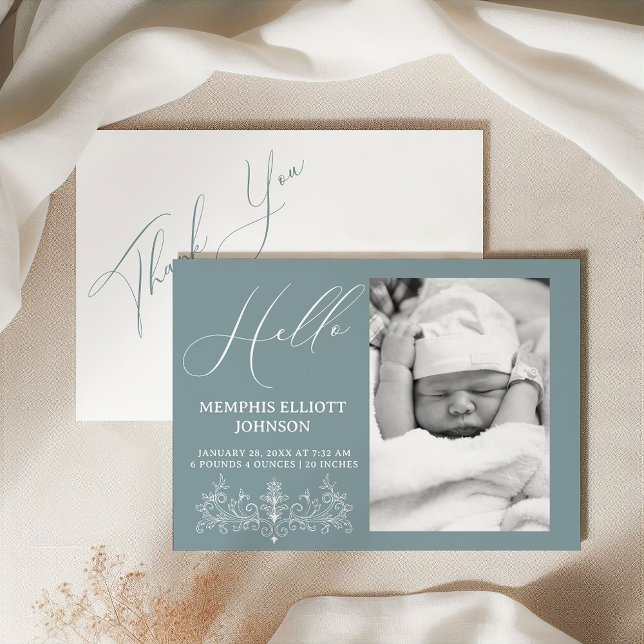 Vintage Timeless Floral Blue Baby Announcement (Creator Uploaded)