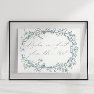 Vintage Timeless Floral Blue Baby Shower Favor Poster