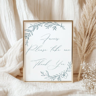 Vintage Timeless Floral Blue Baby Shower Favors Poster