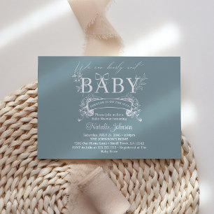 Vintage Timeless Floral Blue Baby Shower Invitation