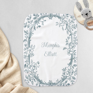 Vintage Timeless Floral Blue Boy Baby Baby Burp Cloth