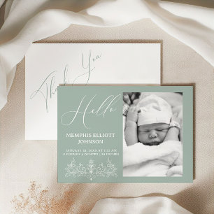 Vintage Timeless Floral Green Baby Invitation