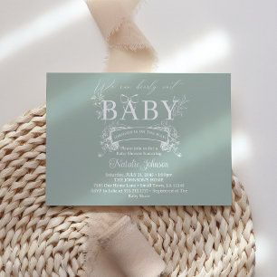 Vintage Timeless Floral Green Baby Shower Invitation