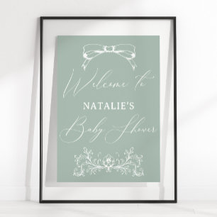 Vintage Timeless Floral Green Baby Shower Poster